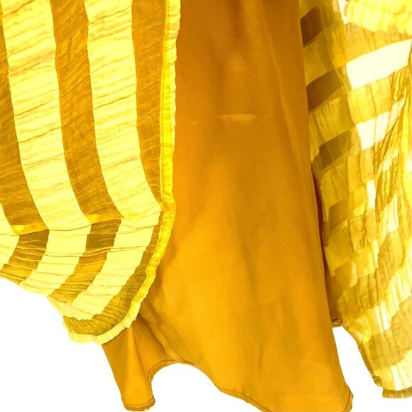 Yellow Strapless Crinkle Sheer Stripe Pleated Dress 6 Girly Flowy HOCO Pageant - Picture 8 of 13